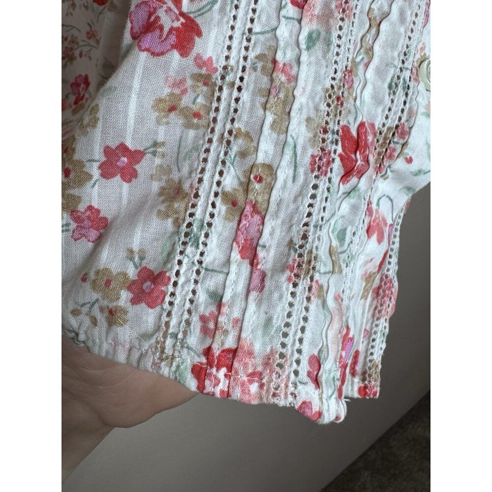 Talbots Womens Shirt XL Floral Cotton Coastal Beach Ruffle Pintuck Cottage - Picture 5 of 9